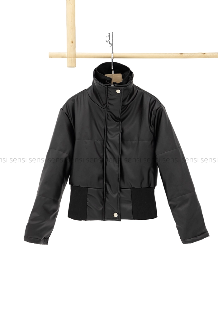 کاپشن چرم کوتاه پشم شیشه کد1005179